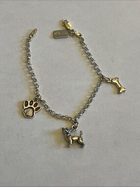 Chihuahua Lovers Silver Dog Charm Bracelet with Paw, Bone & Dog Charms by Mina D